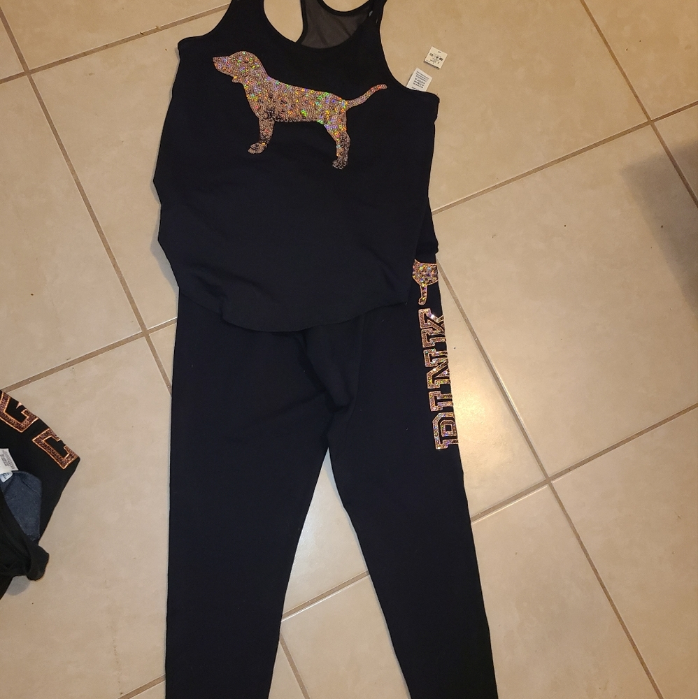 Vs Pink dog bling set